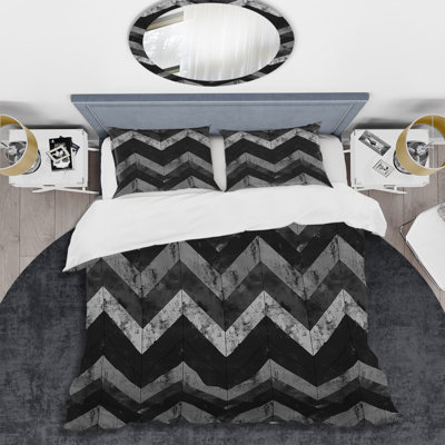 Ensemble de housse de couette moderne à motif de chevrons noir et gris I