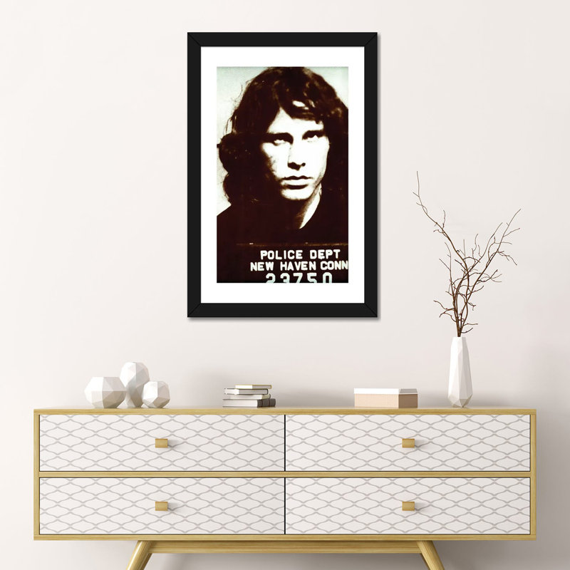 Jim Morrison Mug Shot II - impression d'art graphique, H 24 po x l 16 po x P 1 po, Papier encadré noir, Blanc
