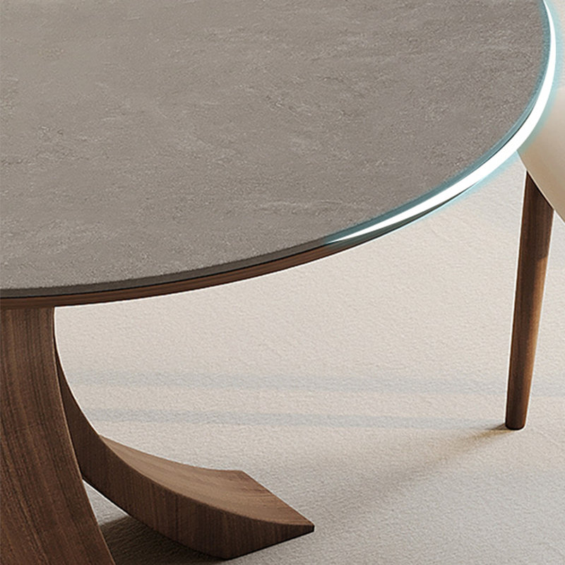 Modern Retro Solid Wood & Slab Table, Walnut Colour, 29.52" H x 47.24" L x 47.24" W