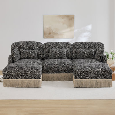 Deep Seat Modular Sofas, Chenille Leopard Modern Living Room Home