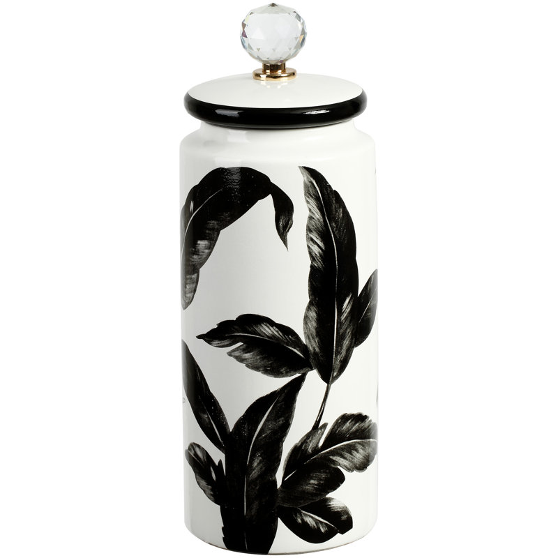 Ceramic Jar, Black/White, 14" H x 4.75" W x 4.75" D