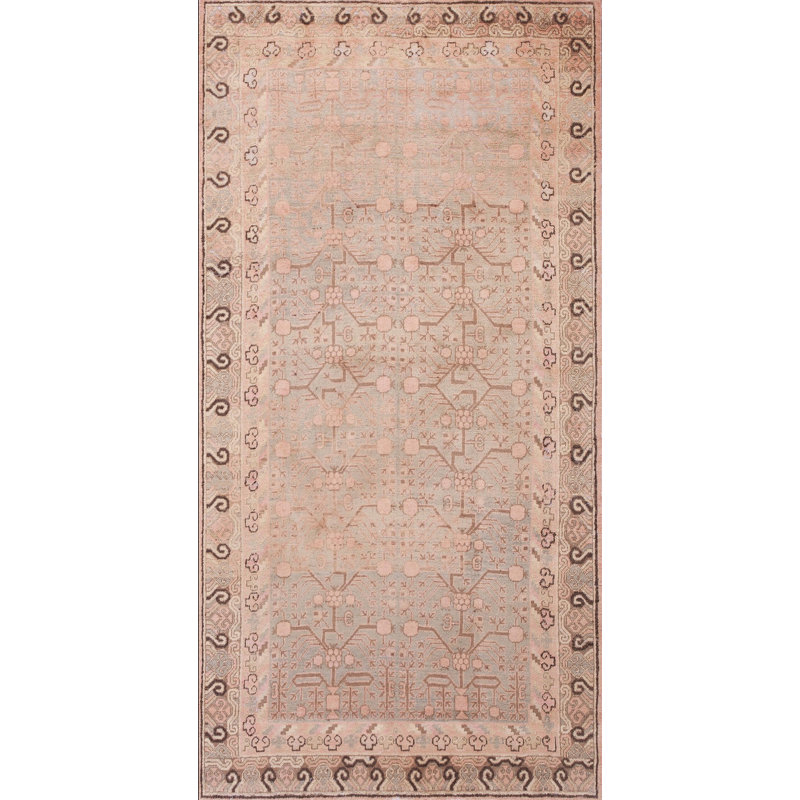 Antique Khotan Wool Ivory Beige Cream White Hand Knotted Pile East Turkestan Rug