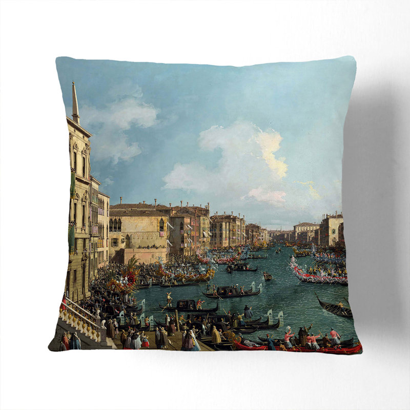 Regatta On The Grand Canal Square Throw Cushion, Black, 40cm H x 40cm W x 15cm D