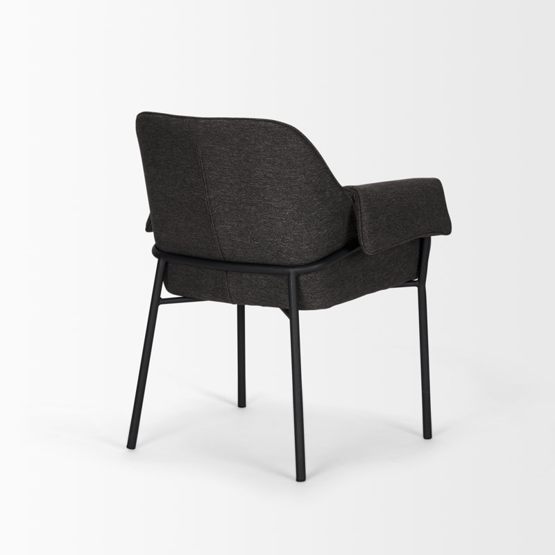 Gray Upholstered Metal Frame Arm Chair