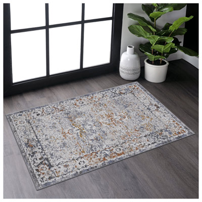 PAYAS Collection Ivory and Grey Traditional Doormat Rug