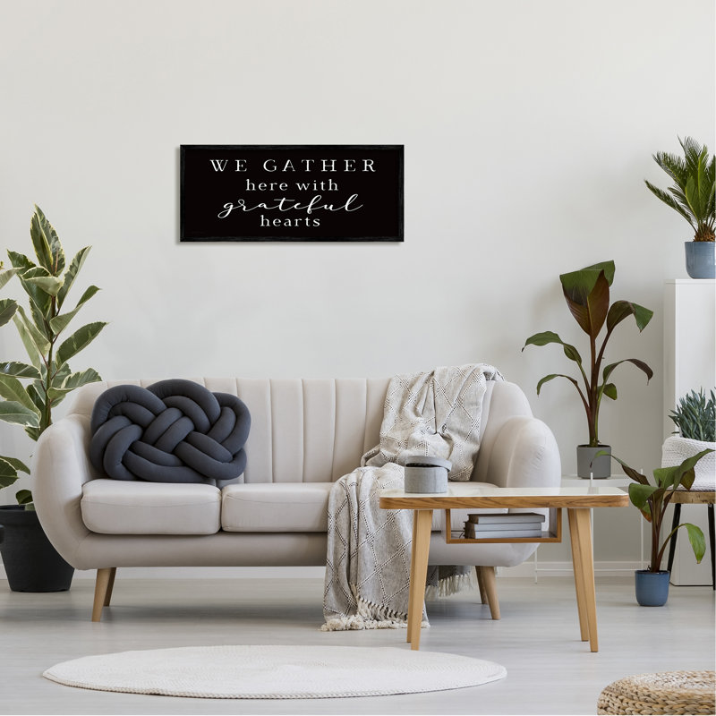 «Gather With Grateful Hearts», typographie de la famille, Giclée encadrée noir minuit, H 13 po x l 30 po x P 1,5 po