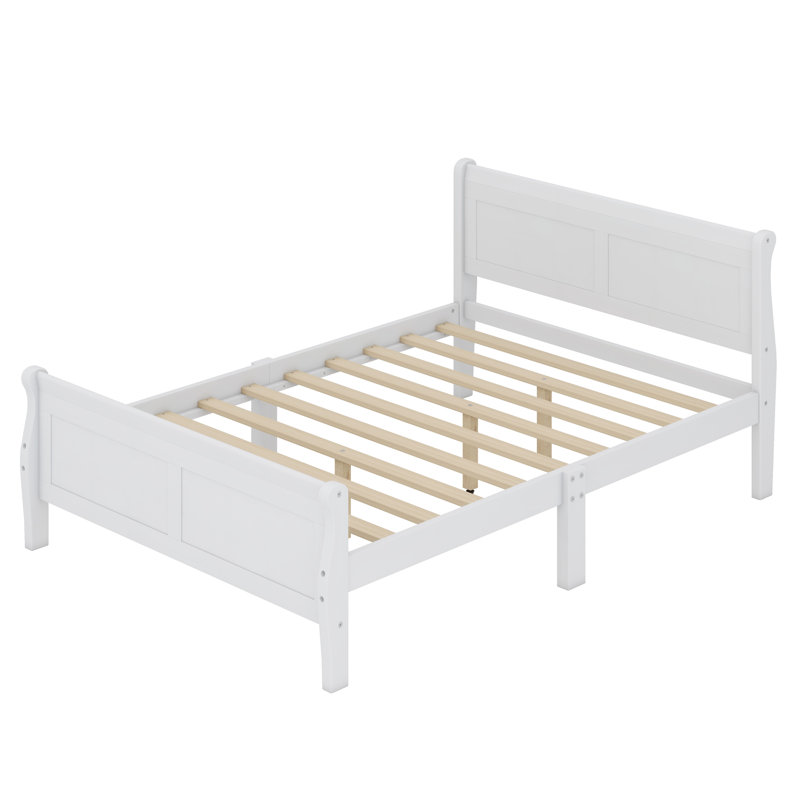 Lit plateforme avec tête de lit et lattes en bois, Blanc