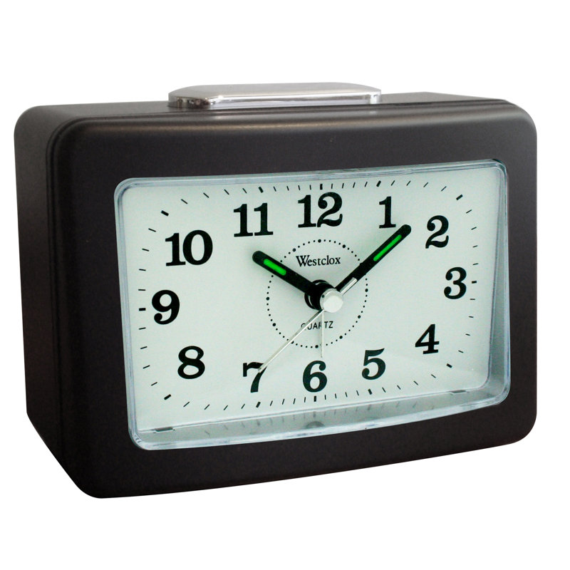 Black Quartz Analog Alarm Clock with Loud Bell and Crystal Tabletop