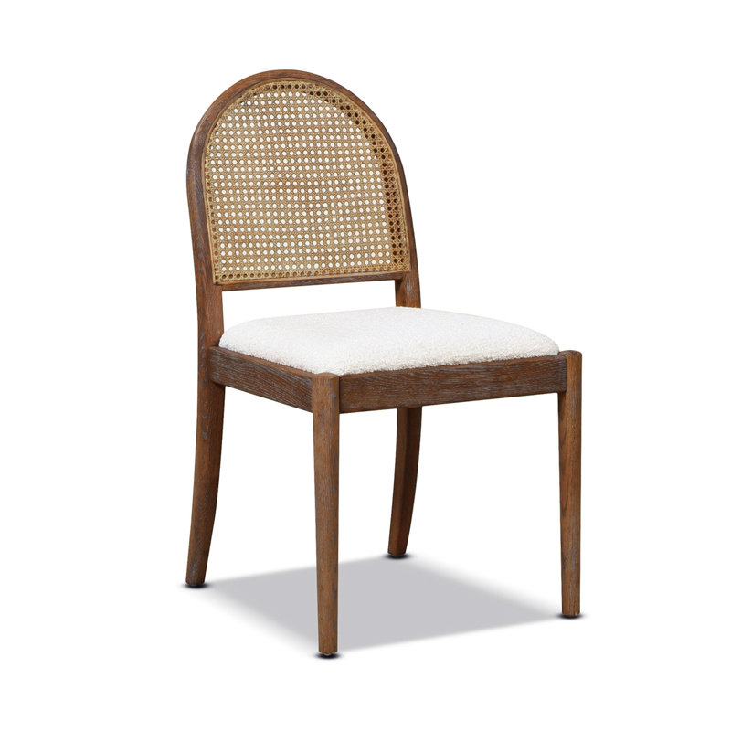 Ivory White Boucle Rattan Cane Side Dining Chair Set of 2