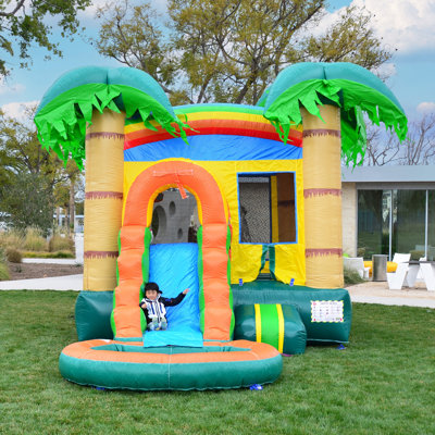 HeroKiddo 13 ft. Tropical Breeze Commercial Grade Bounce House Water Slide with Splash Pool (with Blower)