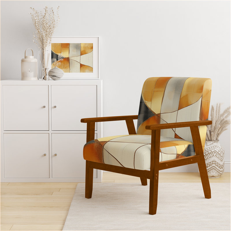 Chaise rembourrée abstraite moderne transitionnelle - fauteuil Golden Intersection I, Accoudoirs carrés bruns