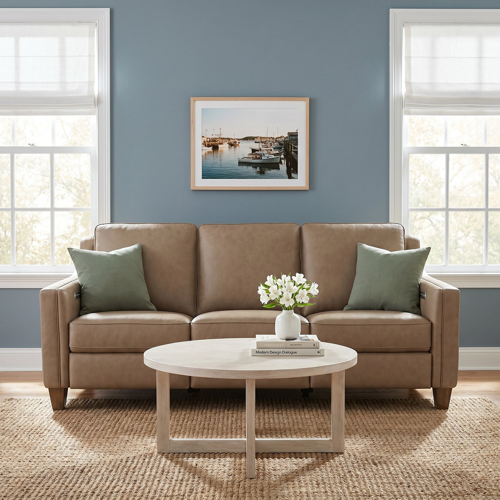 Finnegan 87" Genuine Leather Reclining Sofa, Cream
