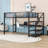 Metal Loft Bed with Desk, Storage Stairs, and LED Lights-44869149-44869148