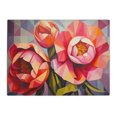 Peony Flower Cubism  Glass Chopping Board