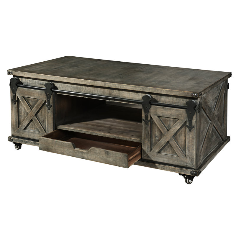 Table basse à roulettes avec rangement Howden, Bois flottant gris