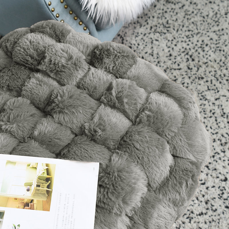 Deya Upholstered Ottoman, Elephant Skin Faux Fur