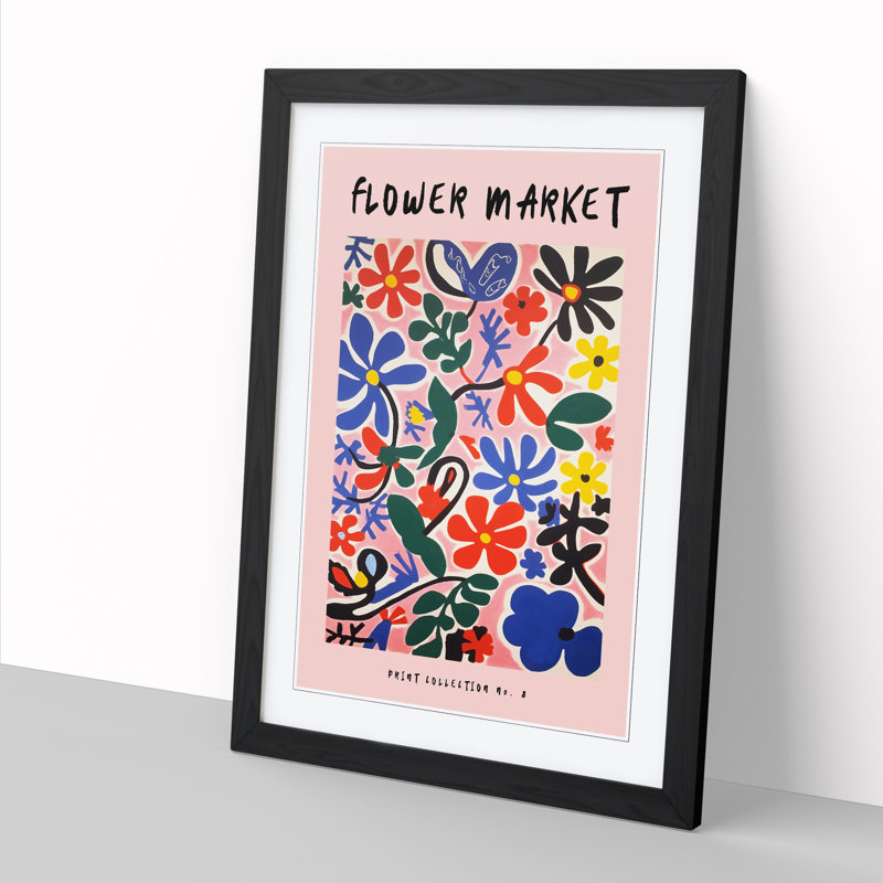 Pink Flower Market Exhibition No.8 - Single Picture Frame Print on Wood, 46cm H x 34cm W x 2cm D