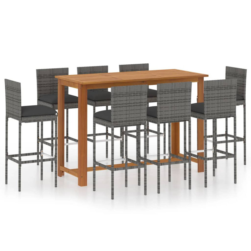 Garden Bar Set Gray and Anthracite Outdoor Patio Bar Set, 9 Pcs: Table, 8 Chairs, Gray, Gray