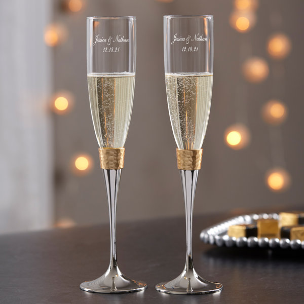 Flûtes à Champagne Gravées Étoiles - Coffret 2 Verres Personnalisés Avec Prénoms - Cadeau Mariage Ou Anniversaire