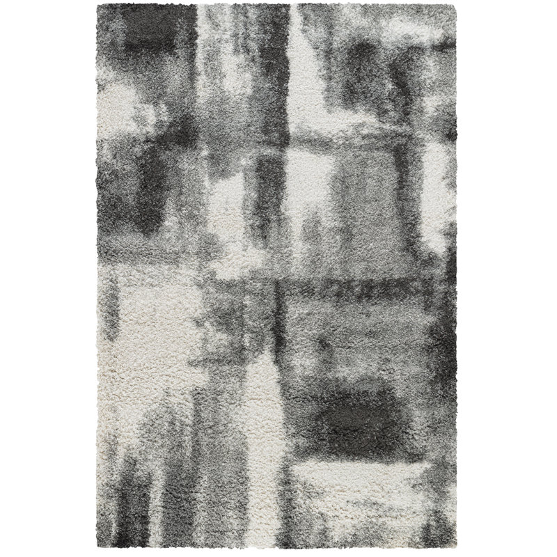 Tapis gris anthracite à poils longs Alban, Rectangle 6 pi 6 po x 9 pi 6 po