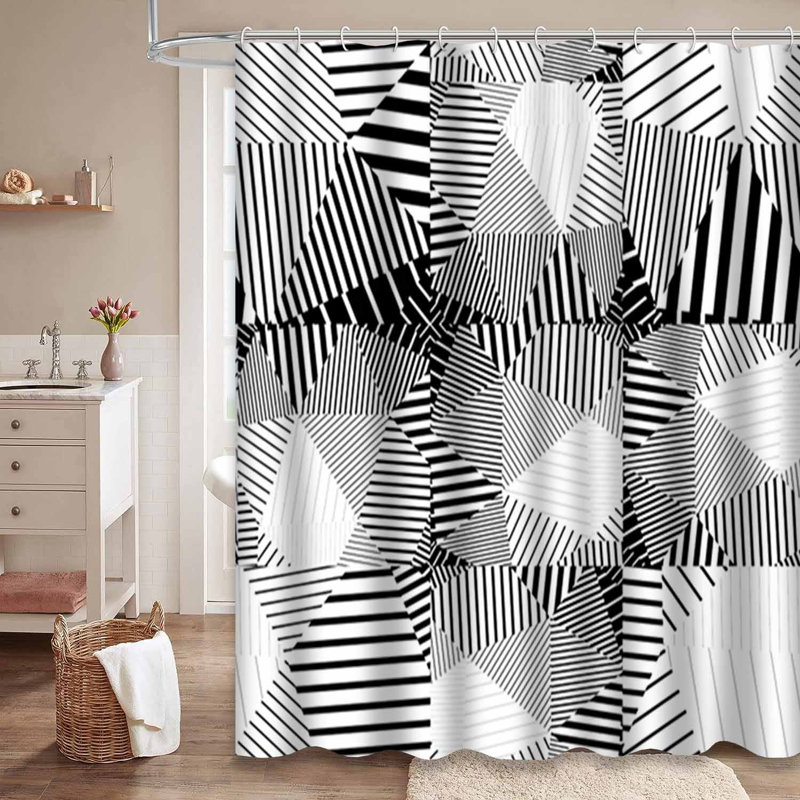 Rideau de douche noir à 12 crochets, L 72 po x l 84 po