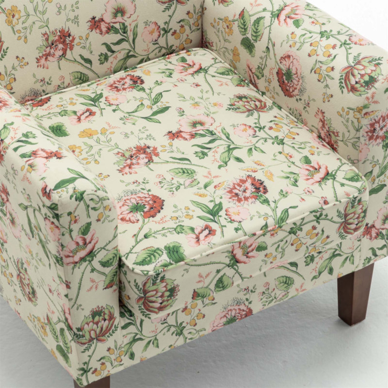 Fauteuil à motifs en mélange de polyester avec structure en bois de bouleau massif, pieds fuselés et rembourrage en mousse pour le salon ou le bureau