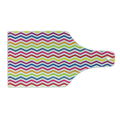 Ambesonne Colorful Tempered Glass Cutting Board Rainbow Chevron Fun Multicolor