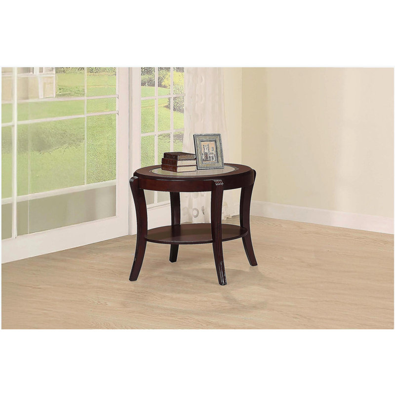 Table de bout espresso / cerisier foncé 1 pièce avec tablette de rangement en verre trempé de 5 mm sous la table