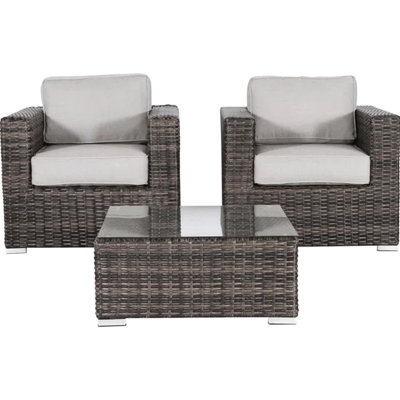 Ensemble de 3 sièges d'extérieur pour 2 - chaises et table basse. Plateau en verre trempé. Cadre en aluminium thermolaqué enveloppé. Coussins avec rembourrage en mousse. , Weather-. Housses de coussin amovibles. Élégant