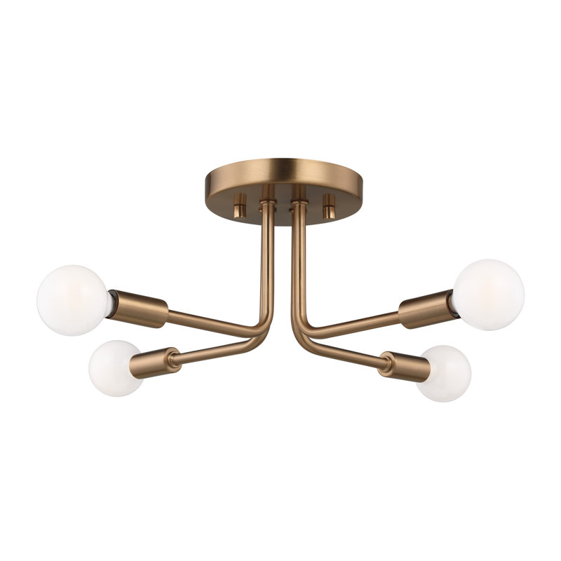 Plafonnier semi-encastré 4 lumières 17,75 po Nealey, Laiton satiné