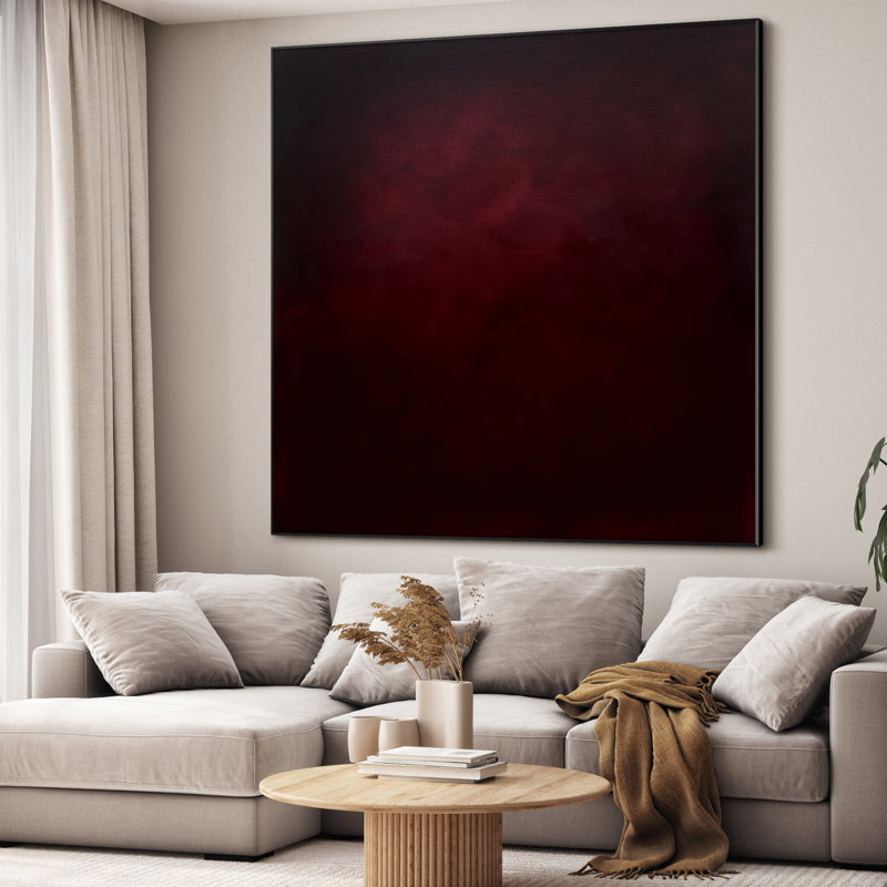 Extra Large Deep Burgundy Red Abstract Wall Art Print - Minimalist Contemporary Decor for Living Room or Bedroom, Frame Assembly Required (Frame Assembly Required)