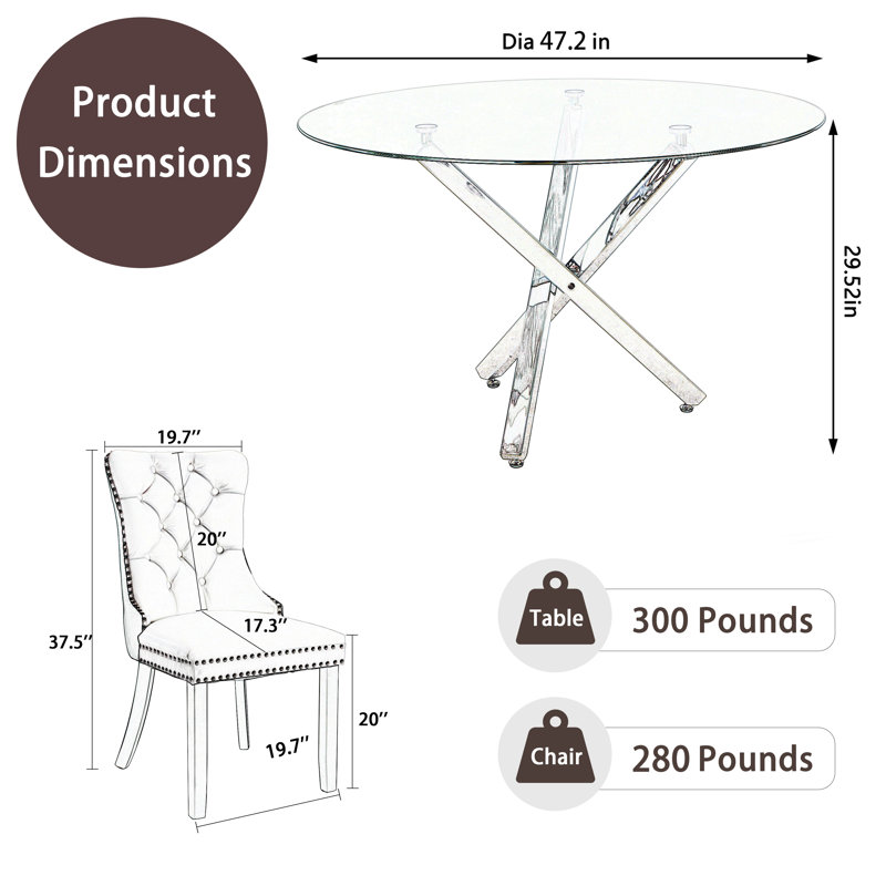 Ensemble de table de salle à manger 5 pièces, H 29,5 po x L 47 po x l 47 po, Argent, Mauve / argenté