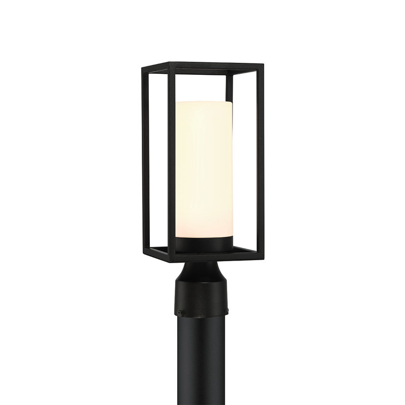 Ren, Outdoor, 15", Powder Coat Black, White Glass