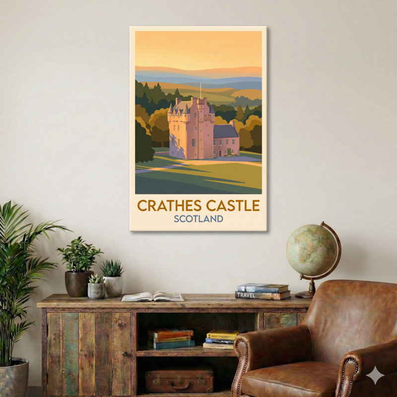 Crathes Castle, Scotland - Romantic Travel Poster Of Aberdeenshire Tower And Walled Garden. Giclee Print On Wrapped Canvas. Wall Art, Home Decor - Castles & Palaces, Scotland - Wrapped Canvas Print