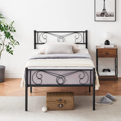 Twin Metal Bed Frame for Kids, Headboard & Footboard, 12.2 Inch Storage, Black