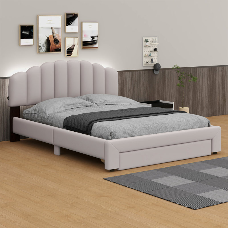 Ashiley Upholstered Panel Storage Bed, Beige