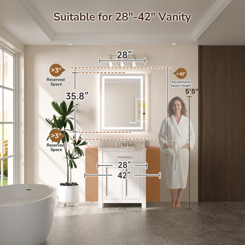 Miroir de salle de bain à DEL Chrisna, 28 po x 36 po, Rectangulaire