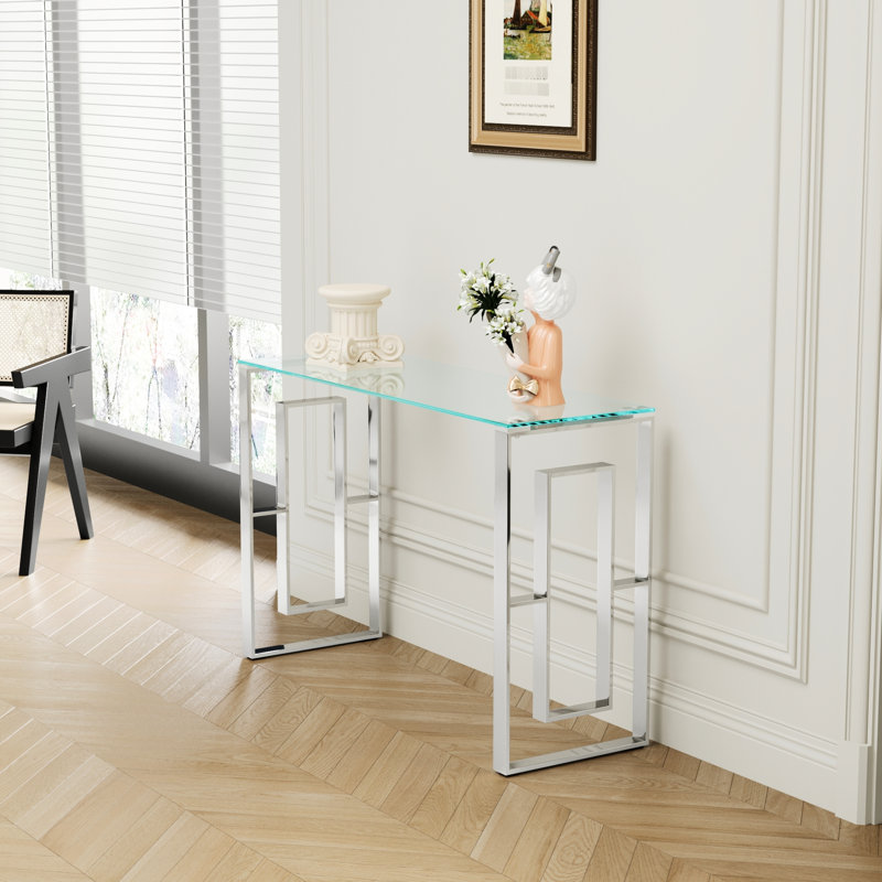 Console avec plateau en verre transparent et pieds en acier inoxydable - Élégante surface transparente moderne