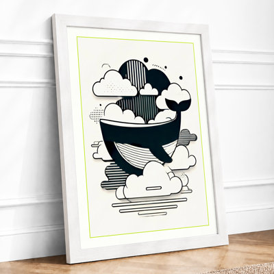 Whale Among Clouds Japandi 1 Piece Single Picture Frame Wall Art