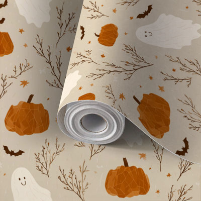 Papier peint auto-adhésif à motif de citrouilles géométriques abstraites auto-adhésives et amovibles 24 po x 118 po (60 x 300 cm)