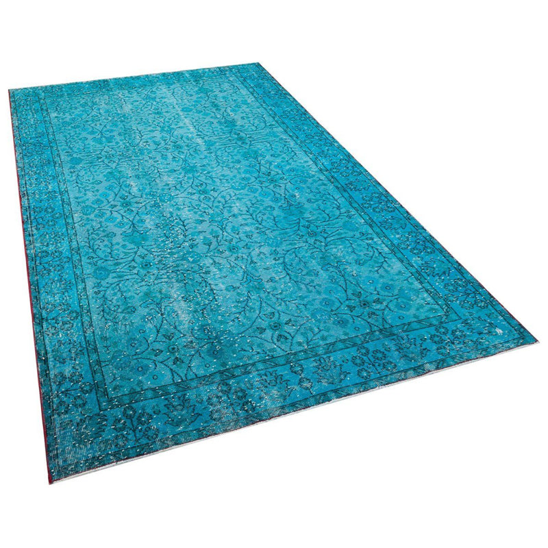 Tapis oriental bleu turc en laine noué à la main