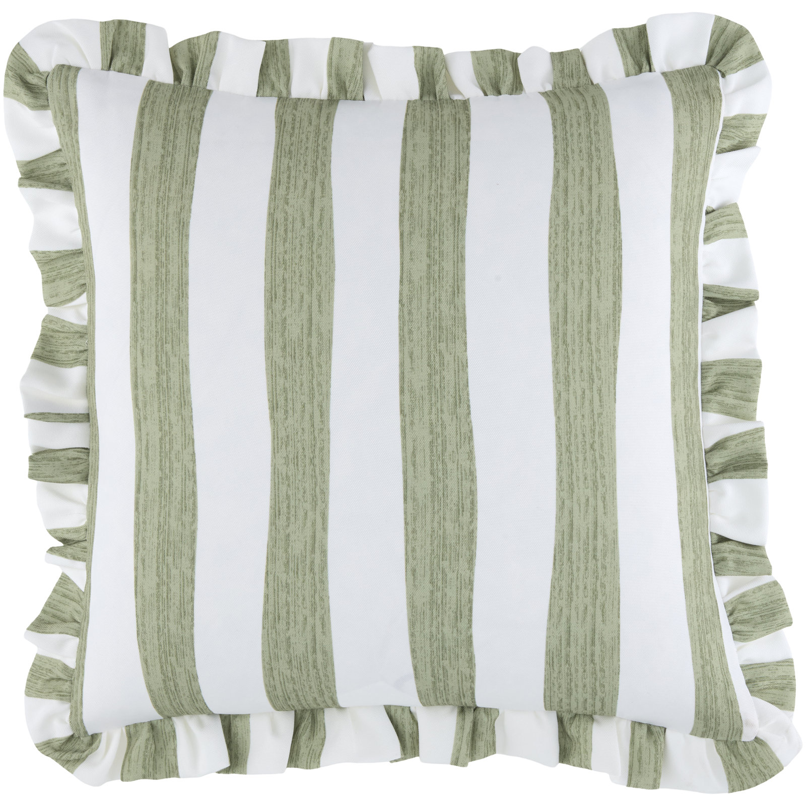 Laguna Ruffle Indoor/Outdoor Throw Pillow, Green Striped, Square 18", Down
