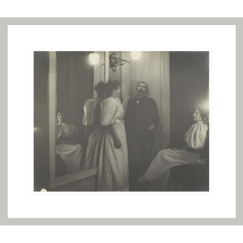 Portrait d'Henry Lerolle avec deux de ses filles, Yvonne et Christine, et un miroir par Edgar Degas - Impression Giclée encadrée