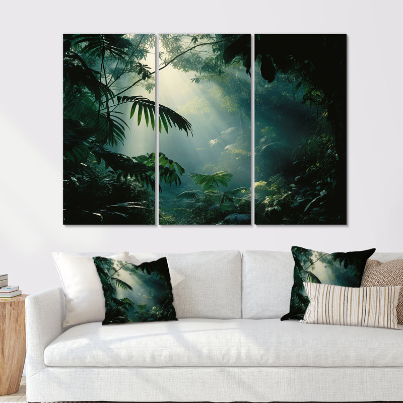 Jungle S Verdant Embrace - Ensemble de décoration murale Jungle, H 28 po x l 36 po x P 1 po, Toile tendue