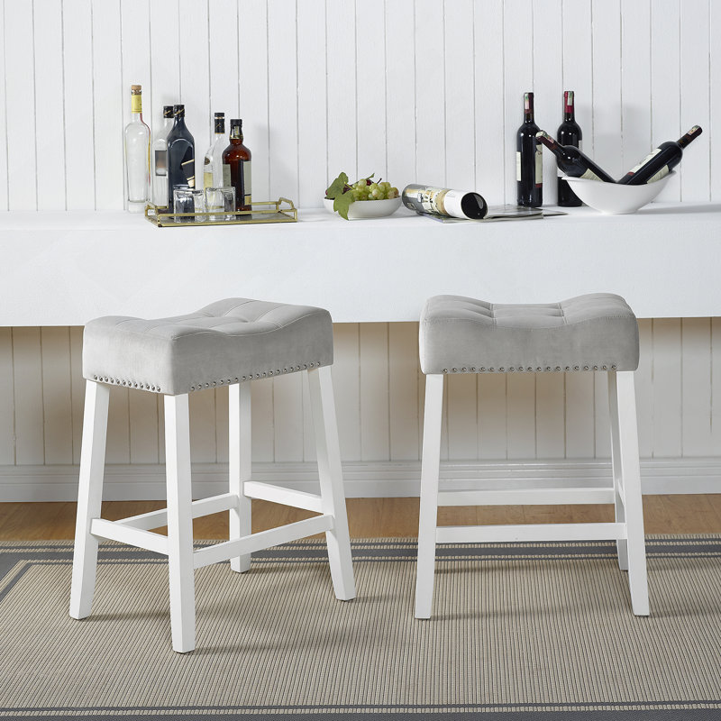 Ensemble de 2 tabourets de hauteur comptoir en velours avec sièges capitonnés