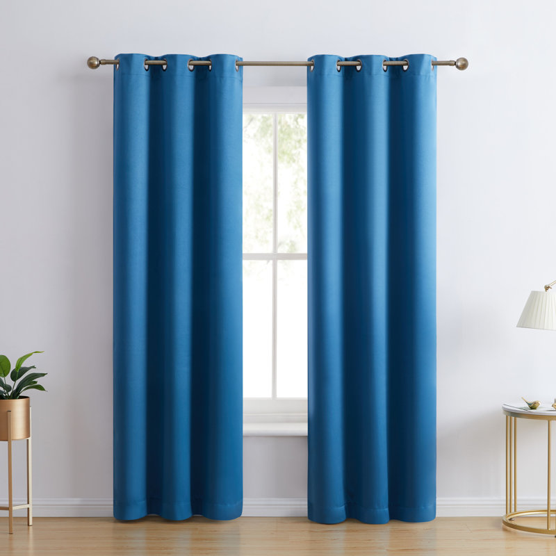 Solid Max 100% Blackout Thermal Grommet Curtain Panels, Sapphire Teal Blue, 42" W x 63" L