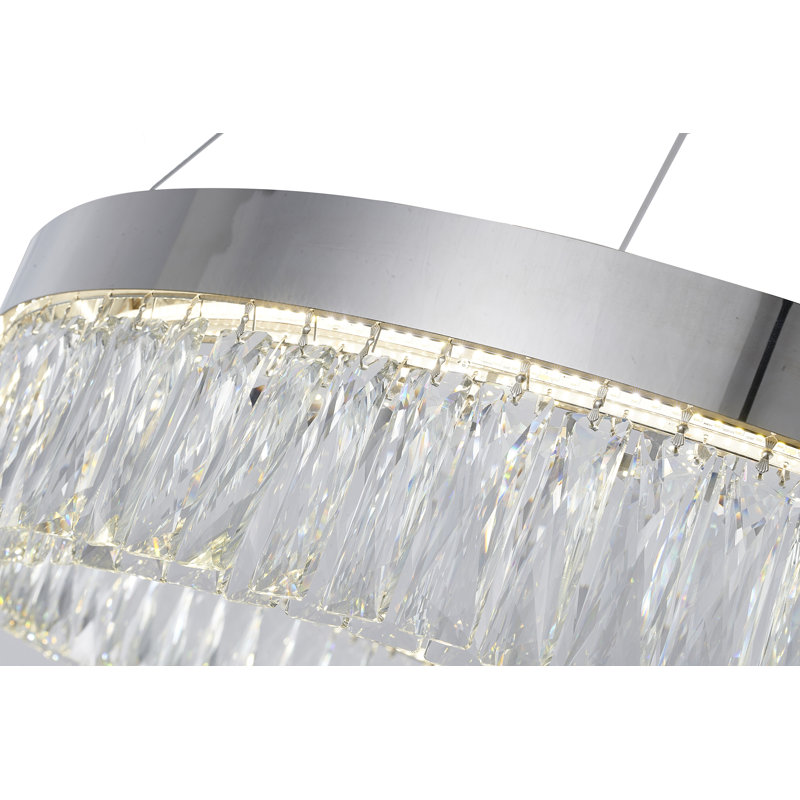 Transitional LED Round Crystal Chandelier, Chrome, 32" H x 12" W x 12" D