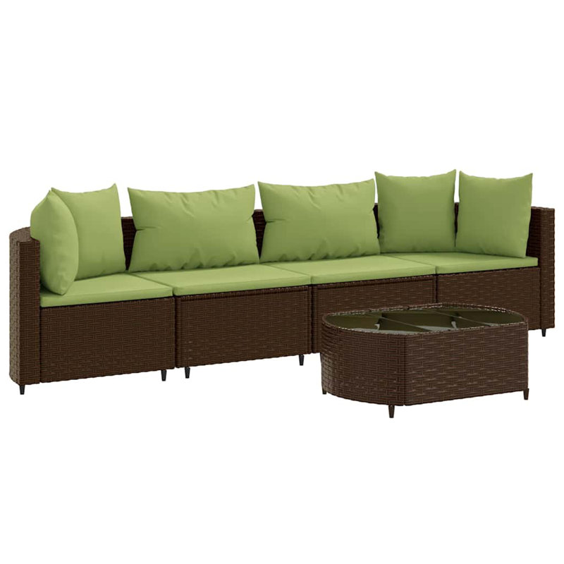  Ensemble de 4 canapés de patio brun, Coussin vert / cadre brun