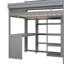Lit mezzanine simple en bois avec plusieurs tablettes de rangement et garde-robe, gris-109372149