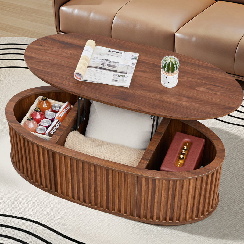 Table basse ovale à plateau relevable de 43,3 po avec rangement, Noir